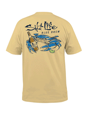 Salt Life SLM10870 Mens Blue Brew Crab Short Sleeve Pocket Tee Golden Haze back view. If you need any assistance with this item or the purchase of this item please call us at five six one seven four eight eight eight zero one Monday through Saturday 10:00a.m EST to 8:00 p.m EST