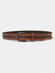 Vintage Bison VB-64063 Mens Big Timber Leather Belt Honey full front view. If you need any assistance with this item or the purchase of this item please call us at five six one seven four eight eight eight zero one Monday through Saturday 10:00a.m EST to 8:00 p.m EST