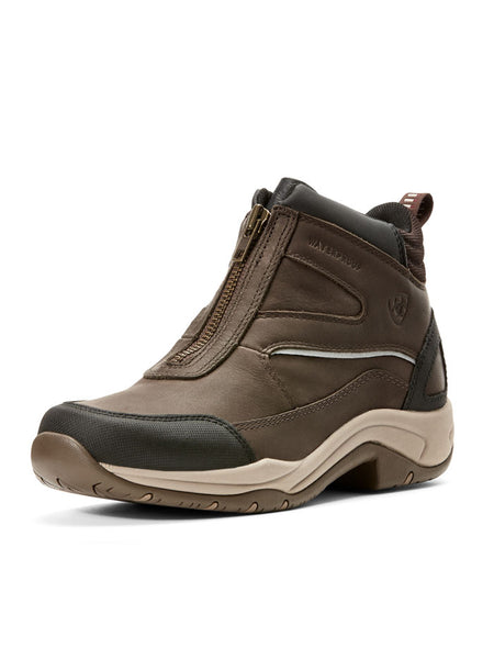Ariat 10027336 Womens Telluride Zip H2O Waterproof Boot Dark Brown side and front view. If you need any assistance with this item or the purchase of this item please call us at five six one seven four eight eight eight zero one Monday through Saturday 10:00a.m EST to 8:00 p.m EST