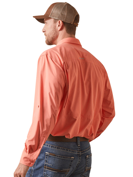 Ariat 10043423 Mens VentTEK Outbound Classic Fit Long Sleeve Shirt Peach Echo back view. If you need any assistance with this item or the purchase of this item please call us at five six one seven four eight eight eight zero one Monday through Saturday 10:00a.m EST to 8:00 p.m EST