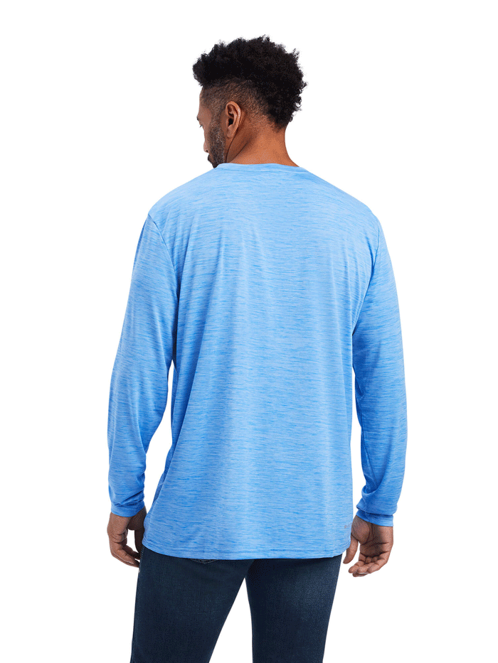 Ariat 10041002 Mens Charger Logo T-Shirt Aegean Blue front and side view. If you need any assistance with this item or the purchase of this item please call us at five six one seven four eight eight eight zero one Monday through Saturday 10:00a.m EST to 8:00 p.m EST