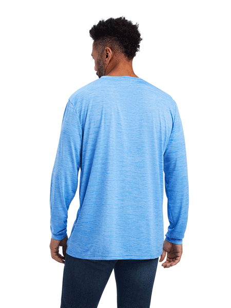 Ariat 10041002 Mens Charger Logo T-Shirt Aegean Blue back view. If you need any assistance with this item or the purchase of this item please call us at five six one seven four eight eight eight zero one Monday through Saturday 10:00a.m EST to 8:00 p.m EST