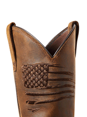 Ariat 10036002 Mens WorkHog XT Patriot Waterproof Carbon Toe Work Boot Brown shaft flag embroidery detail . If you need any assistance with this item or the purchase of this item please call us at five six one seven four eight eight eight zero one Monday through Saturday 10:00a.m EST to 8:00 p.m EST