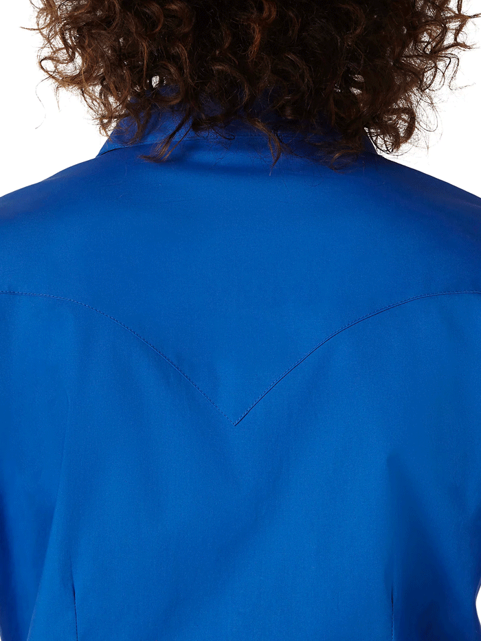 Wrangler LW1011B Ladies Western Long Sleeve Solid Shirt Royal Blue front view. If you need any assistance with this item or the purchase of this item please call us at five six one seven four eight eight eight zero one Monday through Saturday 10:00a.m EST to 8:00 p.m EST
