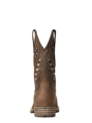 Ariat 10038340 Mens Hybrid VentTEK Western Boot American Flag Distressed Brown back view. If you need any assistance with this item or the purchase of this item please call us at five six one seven four eight eight eight zero one Monday through Saturday 10:00a.m EST to 8:00 p.m EST