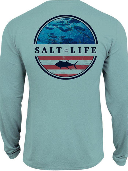 Salt Life SLM6128-SEGHT Mens RESPECT Performance LS SLX Pocket Tee Sea Green - back 