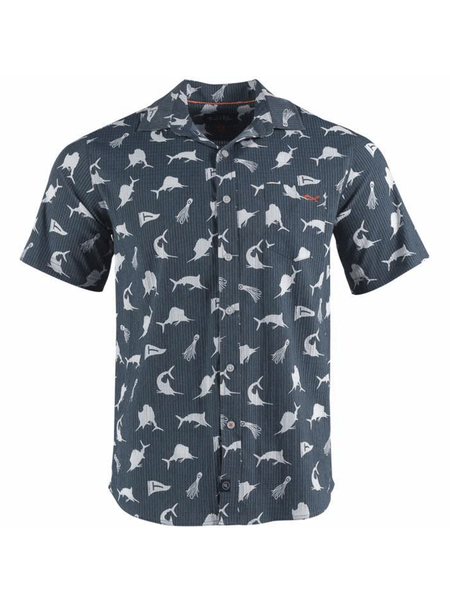 Salt Life SLM30240 Mens THE SLAM Short Sleeve Shirt Washed Navy front view. If you need any assistance with this item or the purchase of this item please call us at five six one seven four eight eight eight zero one Monday through Saturday 10:00a.m EST to 8:00 p.m EST