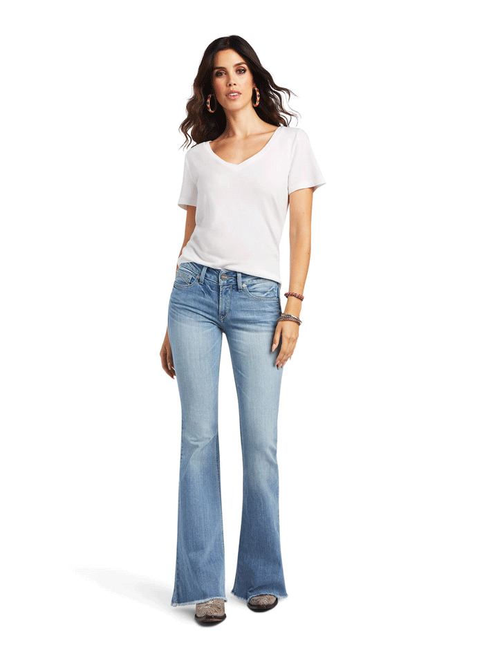 Ariat 10040503 Womens REAL Perfect Rise Regina Flare Jean Colorado front view. If you need any assistance with this item or the purchase of this item please call us at five six one seven four eight eight eight zero one Monday through Saturday 10:00a.m EST to 8:00 p.m EST