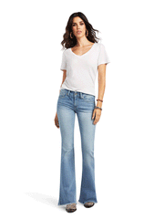 Ariat 10040503 Womens REAL Perfect Rise Regina Flare Jean Colorado alternate front view. If you need any assistance with this item or the purchase of this item please call us at five six one seven four eight eight eight zero one Monday through Saturday 10:00a.m EST to 8:00 p.m EST