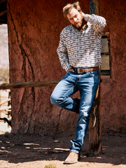 Ariat 10042204 Mens M8 Modern Kai Slim Leg Jean Kelton view on model outdoors. If you need any assistance with this item or the purchase of this item please call us at five six one seven four eight eight eight zero one Monday through Saturday 10:00a.m EST to 8:00 p.m EST
