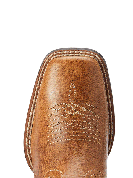 Ariat 10042595 Kids Lonestar Western Boot Ridge Tan toe view from above. If you need any assistance with this item or the purchase of this item please call us at five six one seven four eight eight eight zero one Monday through Saturday 10:00a.m EST to 8:00 p.m EST