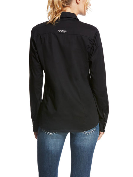 Ariat 10022056 Womens Kirby Stretch Shirt Black back view. If you need any assistance with this item or the purchase of this item please call us at five six one seven four eight eight eight zero one Monday through Saturday 10:00a.m EST to 8:00 p.m EST