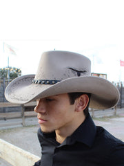 Dallas Hats FORT WORTH Tan Wool Felt Hat Dark Tan side view on male model. If you need any assistance with this item or the purchase of this item please call us at five six one seven four eight eight eight zero one Monday through Saturday 10:00a.m EST to 8:00 p.m EST