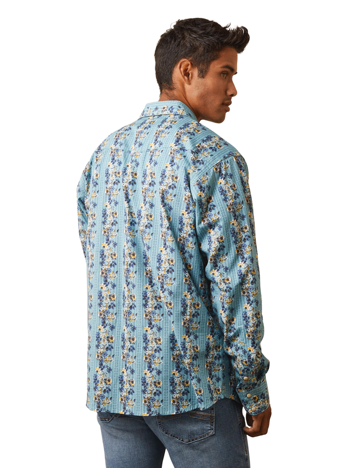 Ariat 10043651 Mens Hains Retro Fit Shirt Aquatic front view. If you need any assistance with this item or the purchase of this item please call us at five six one seven four eight eight eight zero one Monday through Saturday 10:00a.m EST to 8:00 p.m EST