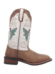 Laredo 5900 Womens Brillant Hummingbird Leather Boot Tan And White side view. If you need any assistance with this item or the purchase of this item please call us at five six one seven four eight eight eight zero one Monday through Saturday 10:00a.m EST to 8:00 p.m EST