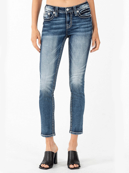 Miss Me M3861S Mid-Rise Skinny Jean Dark Blue front view