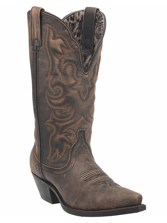 Laredo 51079 Ladies Access Wide Calf Leather Boot Black Tan side-front view