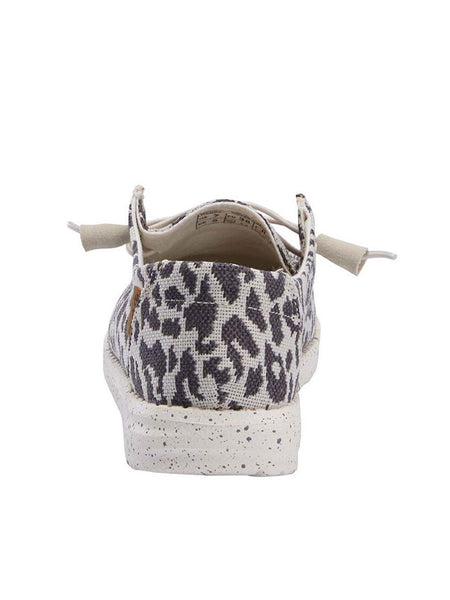 Hey Dude 121413091 Ladies Wendy Wooven Cheetah Grey back view. If you need any assistance with this item or the purchase of this item please call us at five six one seven four eight eight eight zero one Monday through Saturday 10:00a.m EST to 8:00 p.m EST