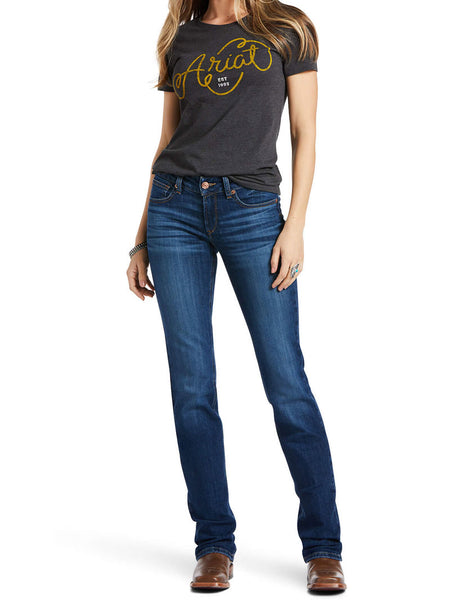Ariat 10039608 Womens REAL Mid Rise Candace Straight Jean Portland front view. If you need any assistance with this item or the purchase of this item please call us at five six one seven four eight eight eight zero one Monday through Saturday 10:00a.m EST to 8:00 p.m EST