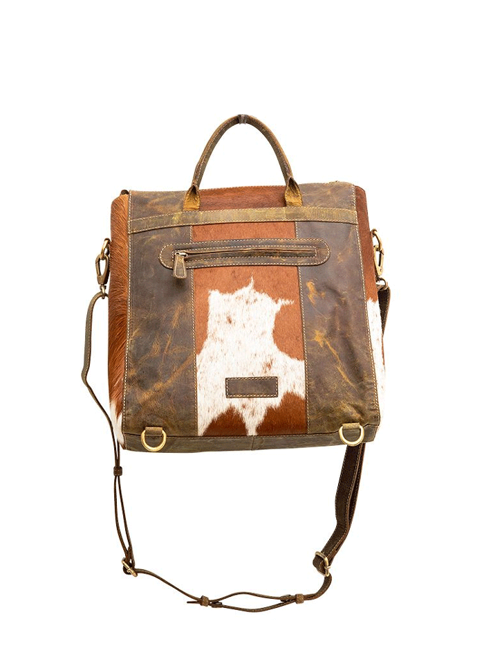 Myra Bag S-6986 Womens Bradd Leather And Hairon Bag Brown front view. If you need any assistance with this item or the purchase of this item please call us at five six one seven four eight eight eight zero one Monday through Saturday 10:00a.m EST to 8:00 p.m EST