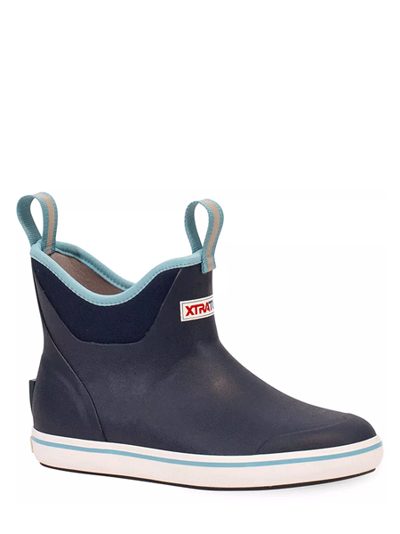 Xtratuf XWAB-201 Womens Ankle Deck Boot Navy fron side view. If you need any assistance with this item or the purchase of this item please call us at five six one seven four eight eight eight zero one Monday through Saturday 10:00a.m EST to 8:00 p.m EST