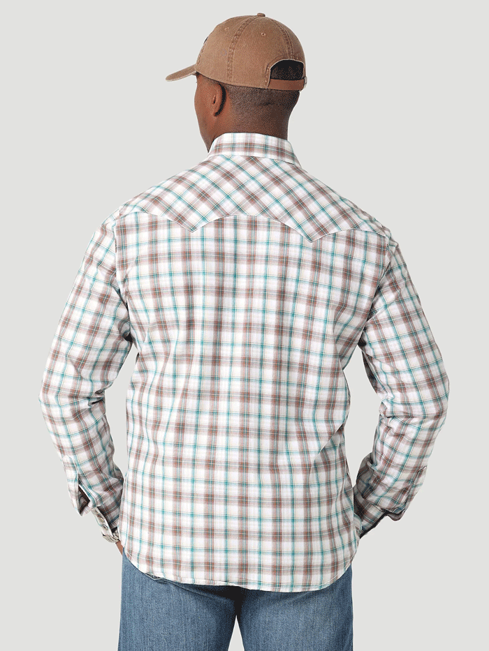 Wrangler 112317120 Mens Retro Long Sleeve Plaid Shirt Greenhouse front view. If you need any assistance with this item or the purchase of this item please call us at five six one seven four eight eight eight zero one Monday through Saturday 10:00a.m EST to 8:00 p.m EST