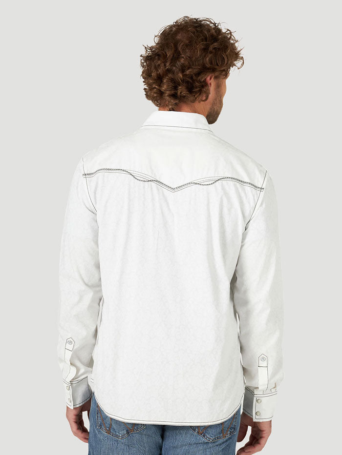 Wrangler 112318675 Mens Rock 47 Long Sleeve Embroidered Yoke Shirt Pillow front view. If you need any assistance with this item or the purchase of this item please call us at five six one seven four eight eight eight zero one Monday through Saturday 10:00a.m EST to 8:00 p.m EST
