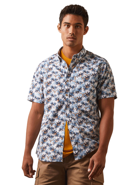 Ariat 10043706 Mens Palm Waves Stretch Modern Fit Shirt White front view. If you need any assistance with this item or the purchase of this item please call us at five six one seven four eight eight eight zero one Monday through Saturday 10:00a.m EST to 8:00 p.m EST