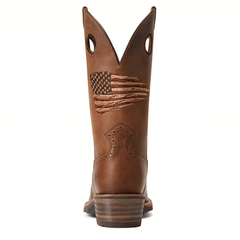 Ariat 10040348 Mens Roughstock Patriot Western Boot Distressed Brown back view. If you need any assistance with this item or the purchase of this item please call us at five six one seven four eight eight eight zero one Monday through Saturday 10:00a.m EST to 8:00 p.m EST