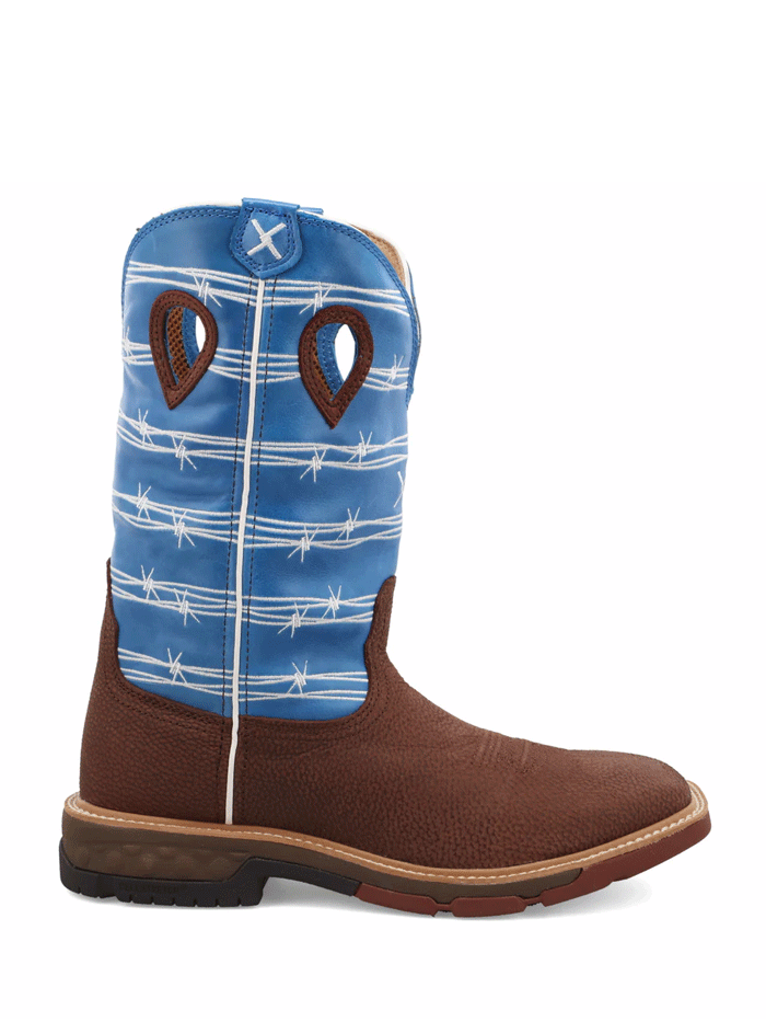 Twisted X MXB0001 Mens Western Work Boot Burgundy And Sky Blue front and side view. If you need any assistance with this item or the purchase of this item please call us at five six one seven four eight eight eight zero one Monday through Saturday 10:00a.m EST to 8:00 p.m EST