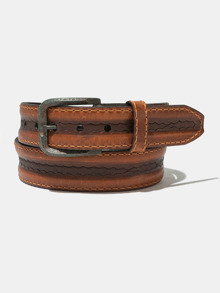 Vintage Bison VB-64063 Mens Big Timber Leather Belt Honey front view. If you need any assistance with this item or the purchase of this item please call us at five six one seven four eight eight eight zero one Monday through Saturday 10:00a.m EST to 8:00 p.m EST