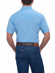 Ely Cattleman 15201605-82 Mens Short Sleeve Solid Western Shirt Light Blue back view. If you need any assistance with this item or the purchase of this item please call us at five six one seven four eight eight eight zero one Monday through Saturday 10:00a.m EST to 8:00 p.m EST