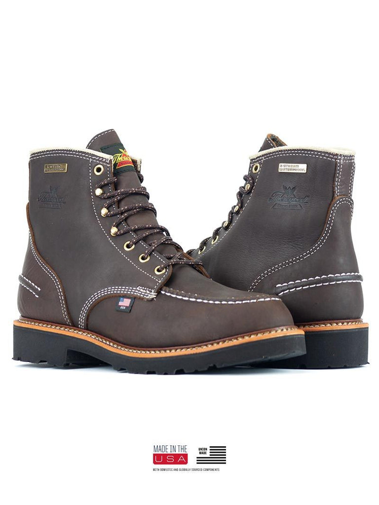 Thorogood 814-4140 Mens Flyway USA Waterproof 6″ Work Boot Briar Pitstop side view of pair. If you need any assistance with this item or the purchase of this item please call us at five six one seven four eight eight eight zero one Monday through Saturday 10:00a.m EST to 8:00 p.m EST