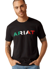 Ariat 10036630 Mens Viva Mexico Short Sleeve Tee Black front view. If you need any assistance with this item or the purchase of this item please call us at five six one seven four eight eight eight zero one Monday through Saturday 10:00a.m EST to 8:00 p.m EST