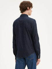 Levi's 857450002 Mens Classic Western Denim Snap Shirt Dark Wash back view. If you need any assistance with this item or the purchase of this item please call us at five six one seven four eight eight eight zero one Monday through Saturday 10:00a.m EST to 8:00 p.m EST