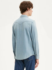 Levi's 85745-0003 Mens Barstow Classic Western Denim Snap Shirt Stone Wash Front view 857450003 back view