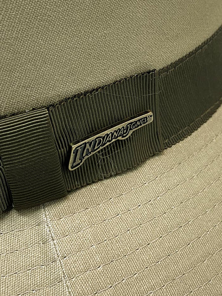 Dorfman Pacific 860BB-KAKI Dr. Walton Indiana Jones Cotton Safari Hat Khaki band close up view. If you need any assistance with this item or the purchase of this item please call us at five six one seven four eight eight eight zero one Monday through Saturday 10:00a.m EST to 8:00 p.m EST