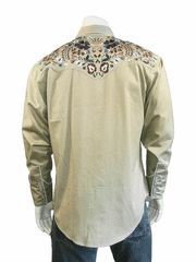 Rockmount 6709 Mens Vintage Floral Embroidery Western Shirt Khaki back view. If you need any assistance with this item or the purchase of this item please call us at five six one seven four eight eight eight zero one Monday through Saturday 10:00a.m EST to 8:00 p.m EST