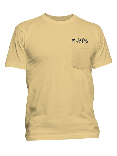 Salt Life SLM10870 Mens Blue Brew Crab Short Sleeve Pocket Tee Golden Haze front view. If you need any assistance with this item or the purchase of this item please call us at five six one seven four eight eight eight zero one Monday through Saturday 10:00a.m EST to 8:00 p.m EST