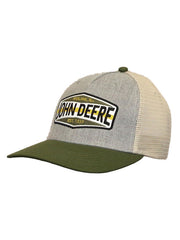 John Deere LP76452  Vintage Patch Mesh Hat Charcoal Olive front view. If you need any assistance with this item or the purchase of this item please call us at five six one seven four eight eight eight zero one Monday through Saturday 10:00a.m EST to 8:00 p.m EST