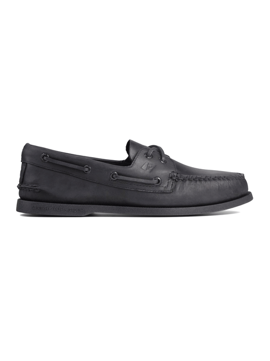 Sperry 0836981 Mens Authentic Original 2-Eye Boat Shoe Black outter side view. If you need any assistance with this item or the purchase of this item please call us at five six one seven four eight eight eight zero one Monday through Saturday 10:00a.m EST to 8:00 p.m EST