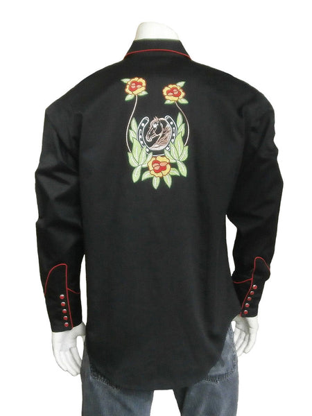 Rockmount 6809 Mens Vintage Horsehead & Floral Embroidered Western Shirt Black back view