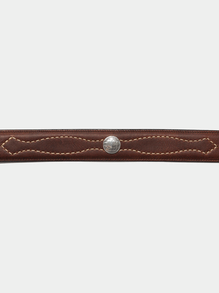 Vintage Bison VB-7012 Mens Dalton Leather Belt Saddle concho detail. If you need any assistance with this item or the purchase of this item please call us at five six one seven four eight eight eight zero one Monday through Saturday 10:00a.m EST to 8:00 p.m EST