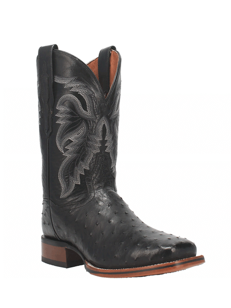 Dan Post DP4873 Mens Alamosa Full Quill Ostrich Square Toe Boot Black front and side view. If you need any assistance with this item or the purchase of this item please call us at five six one seven four eight eight eight zero one Monday through Saturday 10:00a.m EST to 8:00 p.m EST
