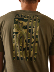 Ariat 10044779 Mens Tonal Camo Flag T-Shirt Military Heather back view close up. If you need any assistance with this item or the purchase of this item please call us at five six one seven four eight eight eight zero one Monday through Saturday 10:00a.m EST to 8:00 p.m EST