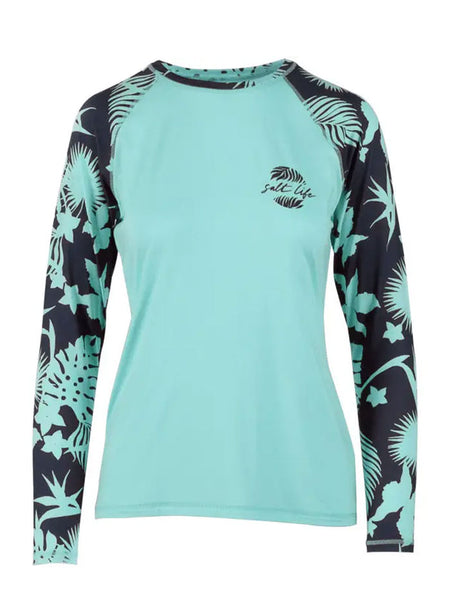 Salt Life SLJ6052 Womens Escapism Long Sleeve Performance Tee Light Aruba Heather front view. If you need any assistance with this item or the purchase of this item please call us at five six one seven four eight eight eight zero one Monday through Saturday 10:00a.m EST to 8:00 p.m EST
