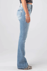 Miss Me H3636B42 Womens Classic Torn Bootcut Jeans Light Blue side view. If you need any assistance with this item or the purchase of this item please call us at five six one seven four eight eight eight zero one Monday through Saturday 10:00a.m EST to 8:00 p.m EST