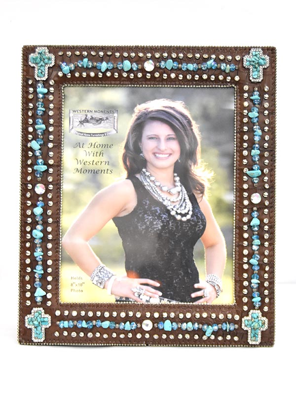Western Moments 9418702 Rhinestones 8x10 Premium Photo Frame Brown front view. If you need any assistance with this item or the purchase of this item please call us at five six one seven four eight eight eight zero one Monday through Saturday 10:00a.m EST to 8:00 p.m EST