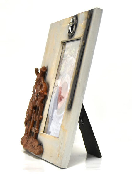 Western Moments 94364 5x7 Wooden Rodeo Photo Frame side view. If you need any assistance with this item or the purchase of this item please call us at five six one seven four eight eight eight zero one Monday through Saturday 10:00a.m EST to 8:00 p.m EST