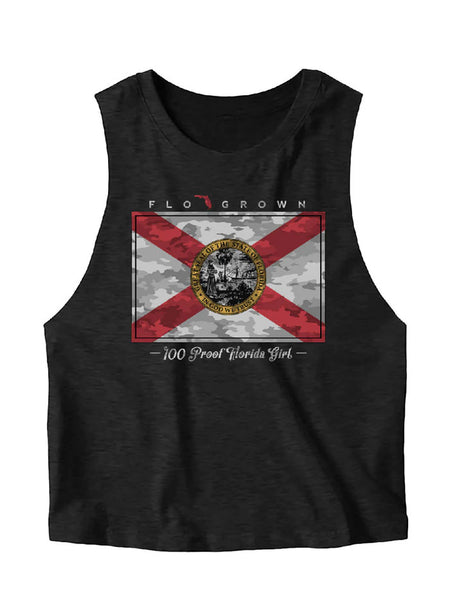 FloGrown FGW-1-093 Womens 100 Proof Florida Girl Tank Black front view. If you need any assistance with this item or the purchase of this item please call us at five six one seven four eight eight eight zero one Monday through Saturday 10:00a.m EST to 8:00 p.m EST